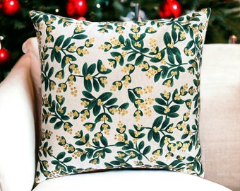 Rifle Paper Co Holiday Classics Mistletoe in Cream Canvas Fabric Pillow Cover