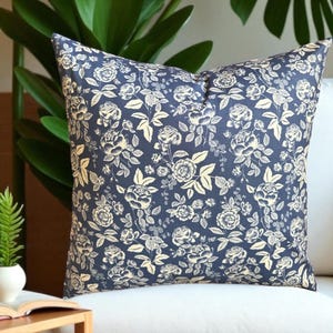 Rifle Paper Co English Rose Blue and Cream Fabric Print Pillow Cover