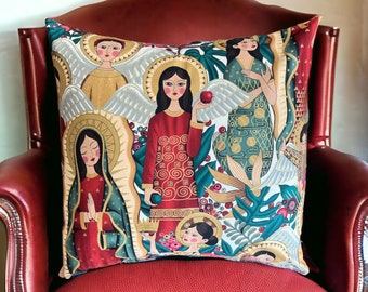 Alexander Henry Metallic Las Angelitas - Folklorico Coro Dorado Large Angels Fabric Pillow Cover