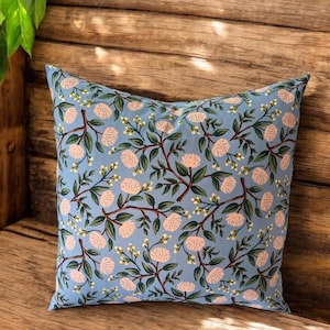 Rifle Paper Co Wildwood - Peonies - Dusty Blue Fabric Pillow Covers