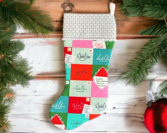 Rifle Paper Co X Tinsel “Letters to Santa” Retro Vintage Look Fabric Christmas Stocking