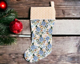 Rifle Paper Co Holiday Classics II Poinsettia Bouquet in White Metallic Fabric Christmas Stocking