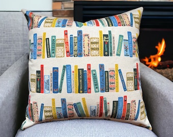 Rifle Paper Co BOOK CLUB in Cream Canvas Fabric Pillow Cover