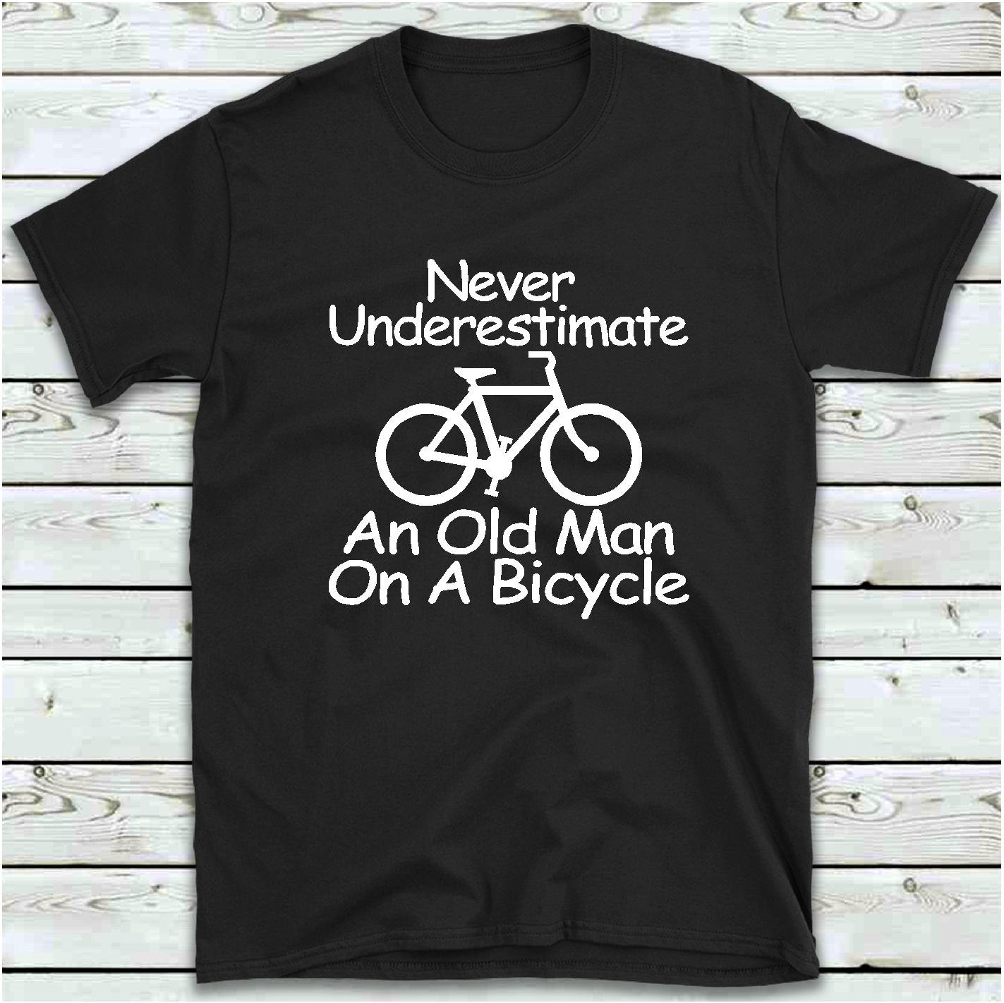 t shirt never underestimate an old man with a bicycle