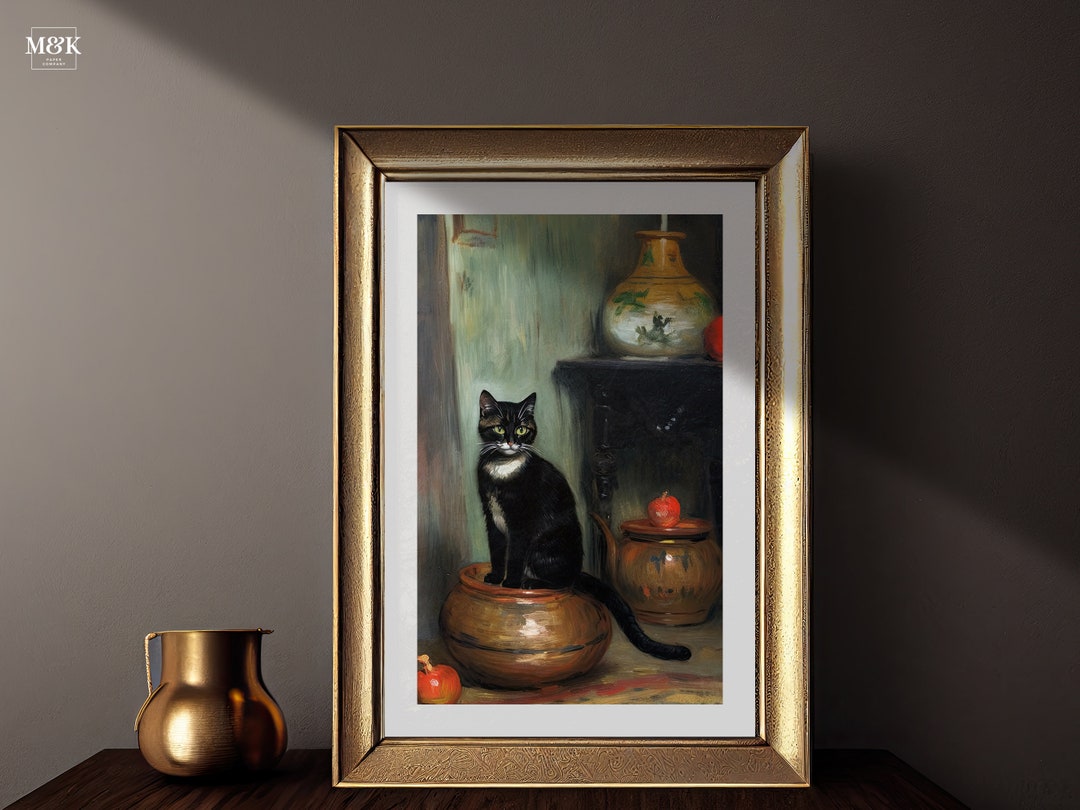 Basket Cat Cottagecore Wall Art / Downloadable Art Print / Dark ...