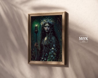 Ostara Goddess Print / Dark Academia Wall Art / Downloadable Art Print / Pagen Witchy Alter Decor