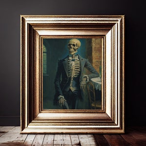 Dark Skeleton Suit Print / Dark Academia Wall Art / Downloadable Art Print