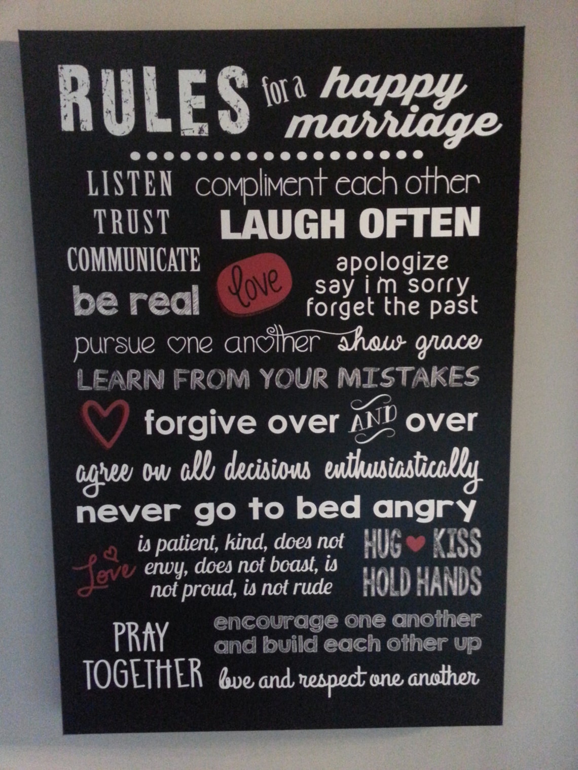Rules For A Happy Marriage Digital Download 11 X 14 Canvas Printable
