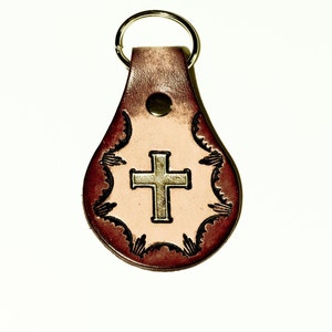 Christian Cross Leather Key Fob / Keychain