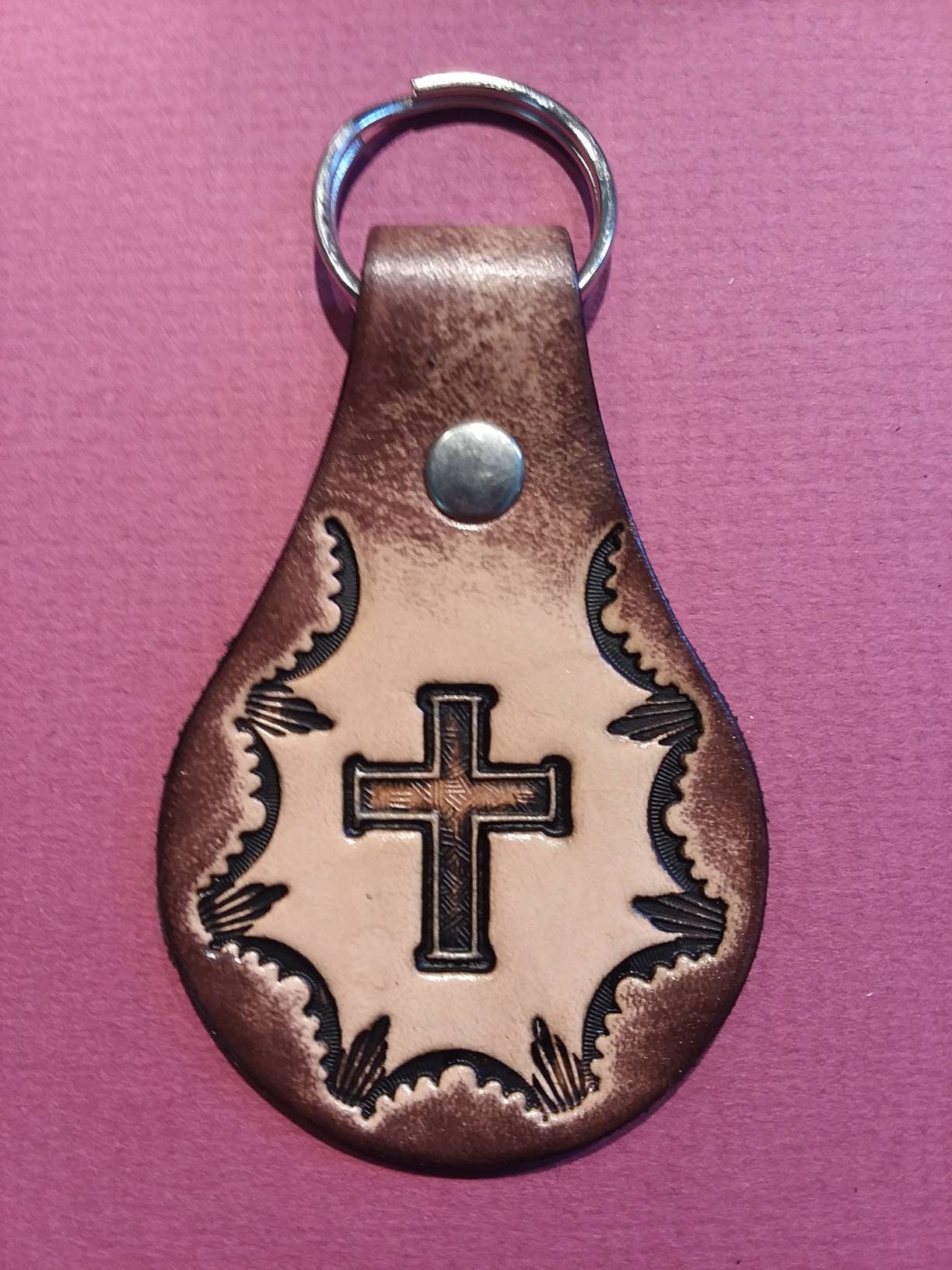 Christian Cross Leather Key Fob / Keychain Etsy