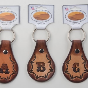 Western Style Personalized Monogram Leather Key Fob / Keychain