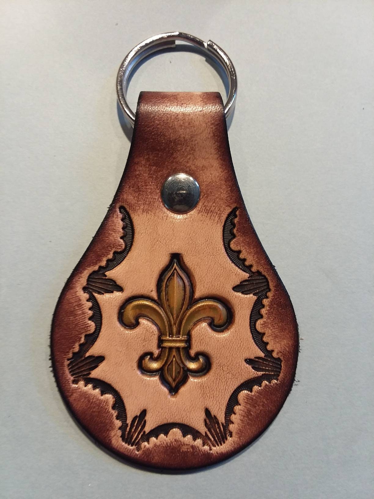 Fleur de lis Leather Key Fob Keychain