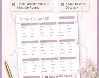Vitals Tracker zum Ausdrucken, Nurse Report Sheet | Vital Signs Log, CNA Nursing Klinisches Datenblatt, Medizinischer Planer, Digitaler Download, PDF
