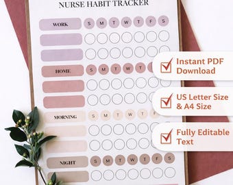 Krankenschwester Habit Tracker Printable | RN Self Care Tracker | Krankenpflege-Schüler, Routineplaner, Work-Life-Balance, Wochenplaner für Krankenschwestern