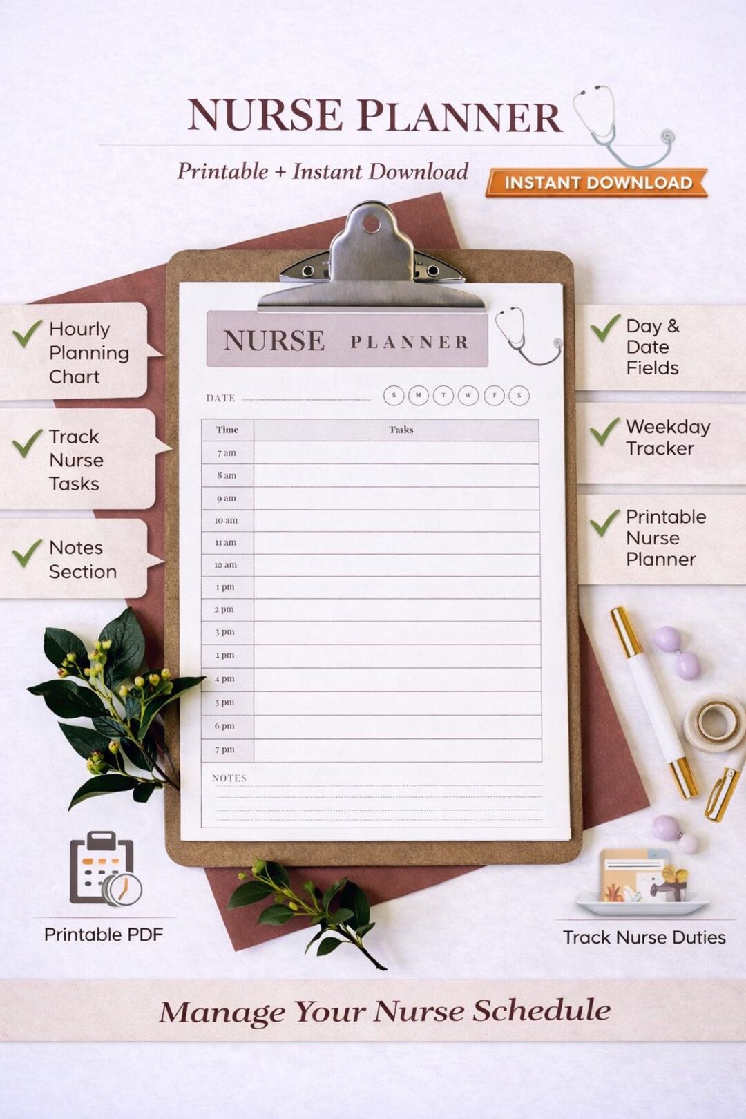 Nurse Task Planner Printable | Nurse Shift Planner | Nursing Daily ...