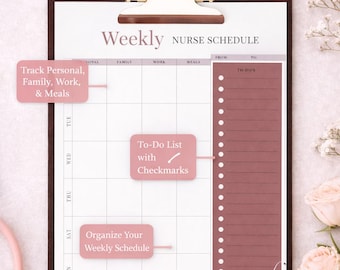 Wöchentlicher Krankenschwester-Zeitplan, Krankenschwester-Schicht-Routineplaner, RN, LPN Bearbeitbar (Digitaler Download, PDF, Canva)