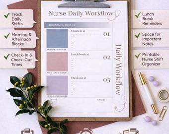 RN Täglicher Arbeitsablaufplaner, Nurse Brain Sheet Template | Druckbarer Schichtplaner für die Krankenpflege, Digitaler Download, PDF, Canva