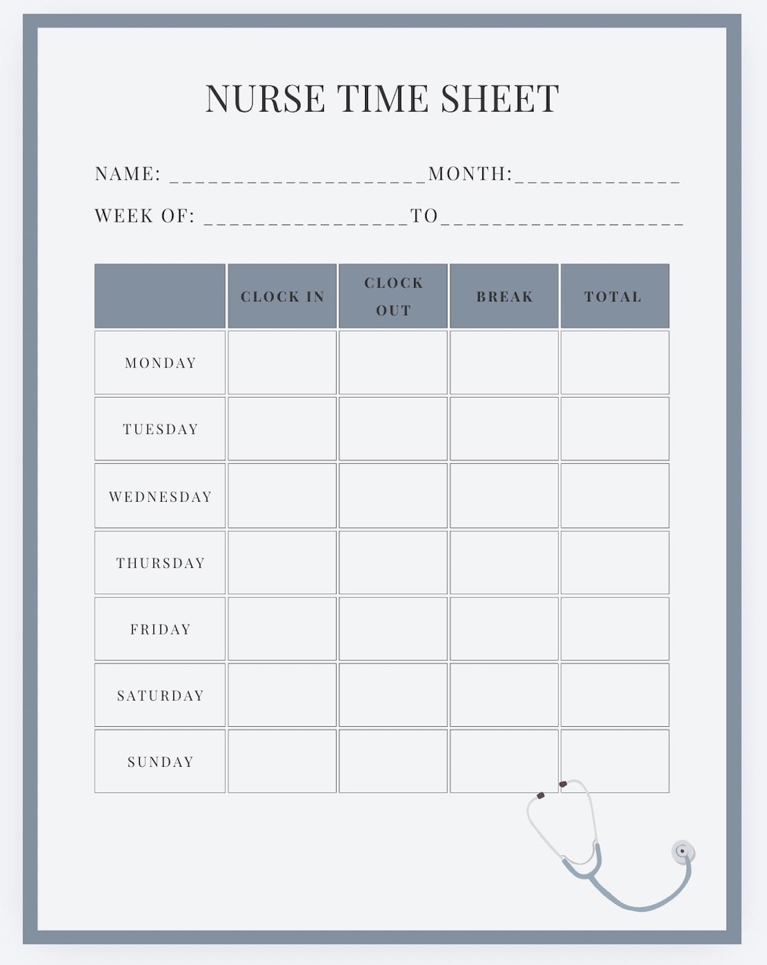 Nursing Time Log Example Nurse Time Sheet, Editable Template (digital Download, PDF, Canva) - Etsy