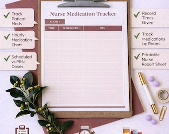 Krankenschwester Mediation Tracker bedruckbar, Med Log Blatt, Patientenmedikation Tabelle, RN LPN Schicht Organizer, bearbeitbar, digitaler Download, PDF, Canva