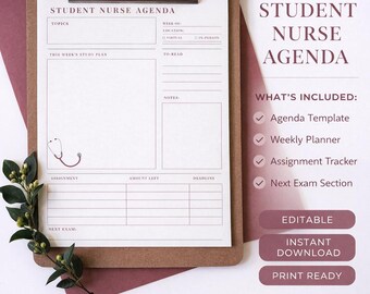 Schüler Krankenschwester Agenda, Wochenplaner Vorlage, RN EP, Aufgaben Tracker für die Pflegeschule, Notizen (digitaler Download, iPad, PDF, Canva)