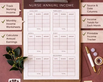 Krankenschwester Income Tracker druckbarer, digitaler Budgetplaner für Krankenschwestern, RN LPN Jahresdarlehen | Travel Nurse Budget, ästhetischer Geld-Tracker PDF