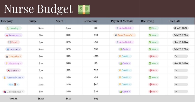 Nurse Budget Tracker Printable, Digital Budget Planner for Nurses, RN ...