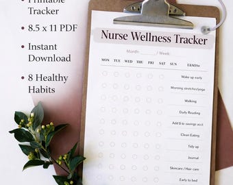 Nurse Wellness Tracker Druckbare PDF, Nurse Habit Tracker | Pflegeplan für Nurses, RN, LPN | Wöchentliche Gesundheit Checkliste Sofort-Download