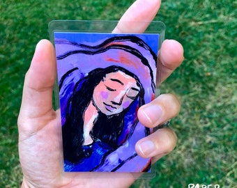 Mini Mary Monotype Virgin Mary Art Original Catholic Art Blessed Mother Painting,