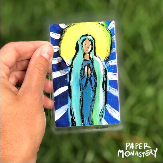 Mini Mary Monotype Virgin Mary Art Original Catholic Art Blessed Mother Painting,