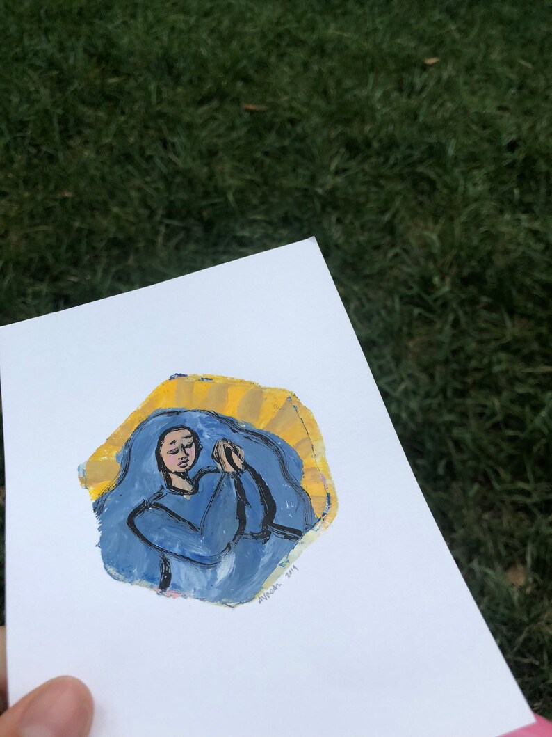 Mini Mary Monotype Virgin Mary Art Original Catholic Art Blessed Mother Painting,