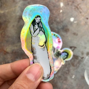 Pregnant Virgin Mary, Baby Jesus in the Womb, Holographic Catholic sticker, Paper Monastery Sticker, Catholic Mom, Catholic Kids