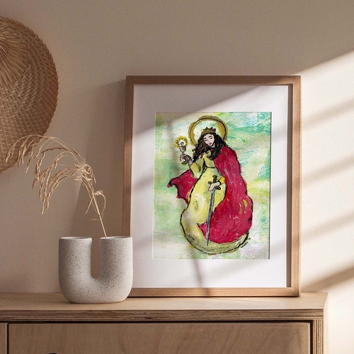 Saint Barbara Catholic Print, Modern Catholic Art, Patron of Mathematicians, Architects, and Artillerymen, Catholic Home Decor