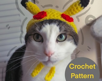 Crochet Pikachu Cat Hat PATTERN ONLY**