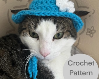 Crochet Classic Cat Hat with Flower PATTERN ONLY
