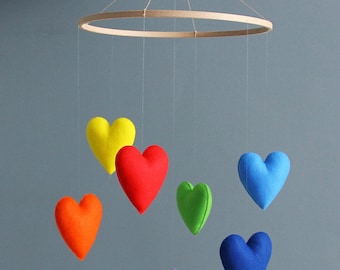 Baby mobile Hearts nursery decor Rainbow nursery mobile baby Colorful baby mobile bebe Weather nursery Baby mobile neutral Gift for baby
