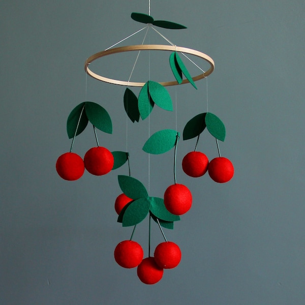 Baby mobile Fruit nursery decor Nursery mobile Garden nursery Floral nursery Cherry baby mobile Baby mobile girl Baby mobile boy Red baby