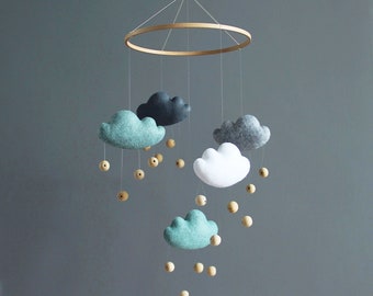 Mobile bébé nuage mobile chambre d'enfant ciel mobile bébé météo décoration chambre d'enfant nuage mobile lit de bébé mobile imaginatif mobile arc-en-ciel pour chambre d'enfant