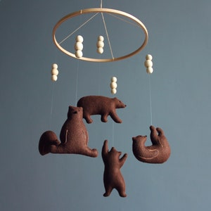 Woodland nursery decor Bears baby mobile