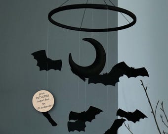 Goth baby mobile Gothic nursery mobile Baby bat decor Black moon Mobile baby Imaginative mobile Emo baby