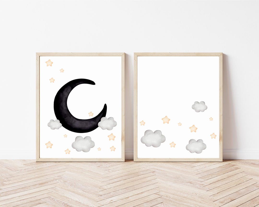 Watercolor Moon and Stars Nursery Print, Baby Room Wall Art (digital ...