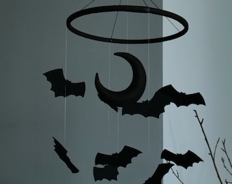 Goth baby mobile Gothic nursery mobile Baby bat decor Black moon Mobile baby Imaginative mobile Emo baby