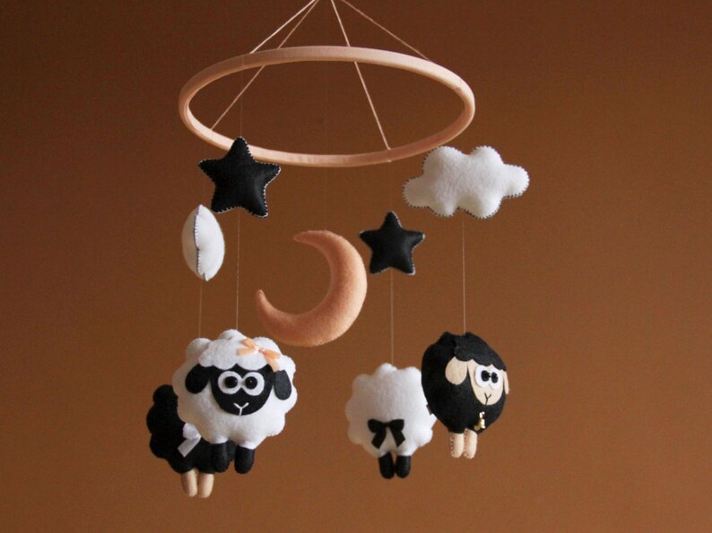 Sheep Baby Mobile Girl Black and White Baby Mobile Lamb Mobile Etsy