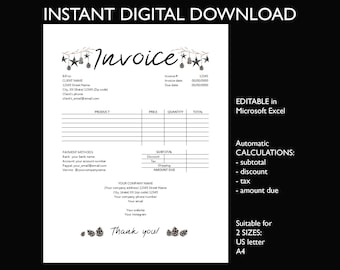 Invoice template download instant Rustic invoice form