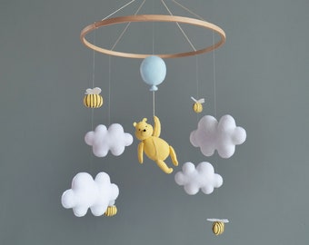 Winnie the Pooh nursery mobile baby Imaginative mobiles Bee nursery decor Winnie the Pooh baby mobile Bee crib mobile Babyshower gift