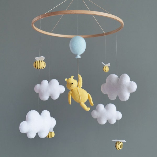 Winnie the Pooh nursery mobile baby Imaginative mobiles Bee nursery decor Winnie the Pooh baby mobile Bee crib mobile Babyshower gift