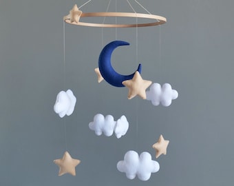 Moon and stars mobile baby Moon nursery decor Baby crib mobile Moon nursery mobile Celestial nursery Cot mobile celestial Space mobile