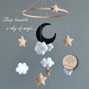 Baby mobile Moon and stars nursery mobile baby Monochrome nursery decor Black and white baby mobile Gender neutral nursery Goth baby gift