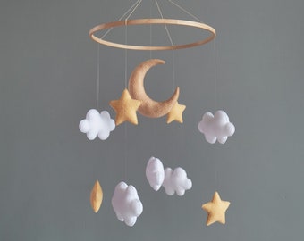 Mobile bébé chambre d'enfant lune et étoiles mobile décoration chambre d'enfant thème étoile mobile bébé lune neutre étoiles soleil berceau mobile chambre d'enfant bohème