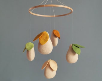 Fruits baby mobile neutral Nursery mobile fruit Pear nursery decor Imaginative mobiles Farm nursery mobile baby Earth tones crib mobile