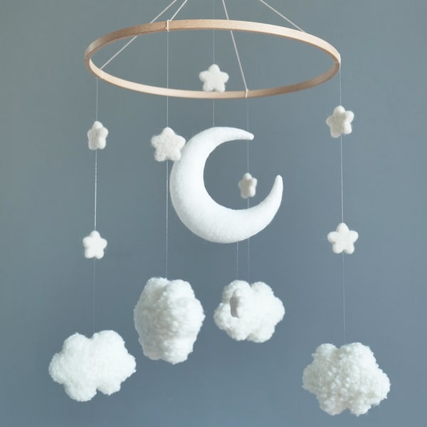 Baby mobile Moon and stars nursery decor Boucle clouds mobile bebe Imaginative Mobile baby